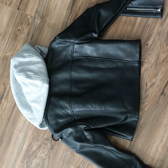 Zara Faux Leather Biker Jacket with Removable Hood - Picture 6 of 9